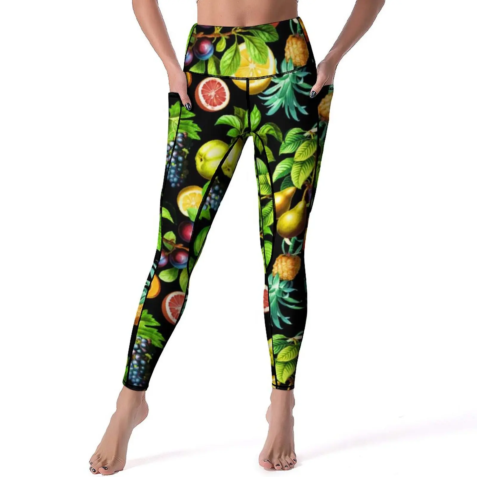 

Тропические женские вегетарианские брюки с принтом лимона для фитнеса и йоги эластичные спортивные Леггинсы с высокой талией повседневные обычные леггинсы