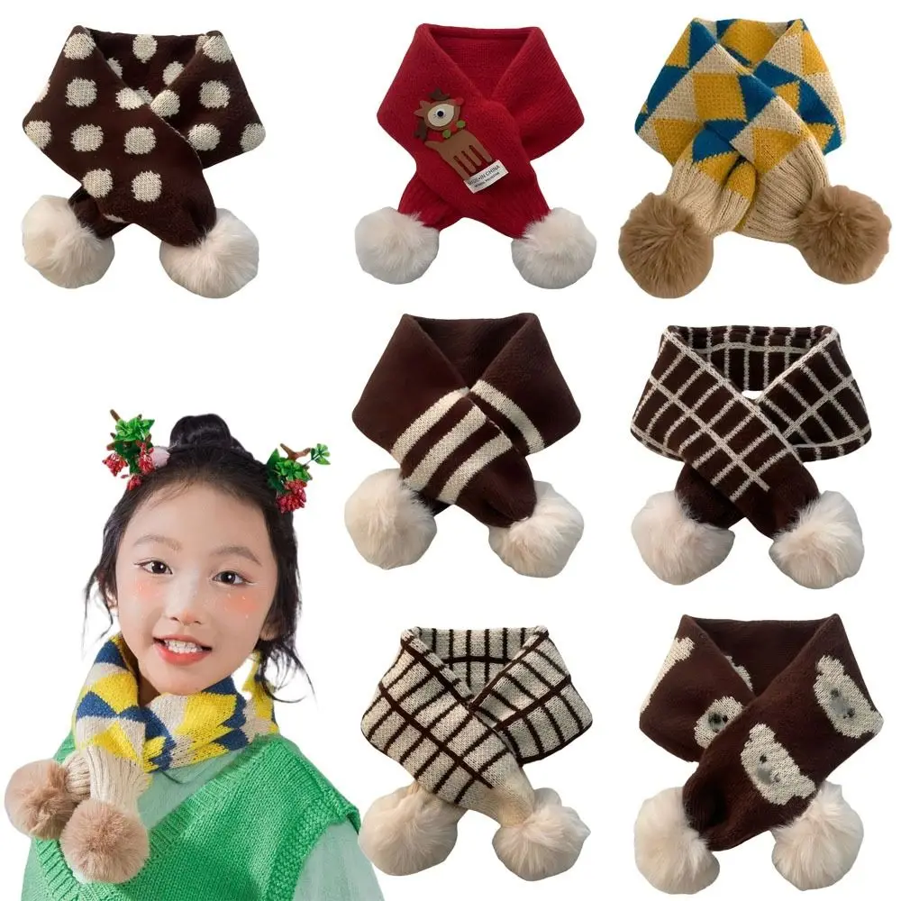 Cartoon Bib Thermal Neck Warmer Thickening Windproof Boys Girls Knitting Scarf Snap Fastener Children Kids Winter Scarves