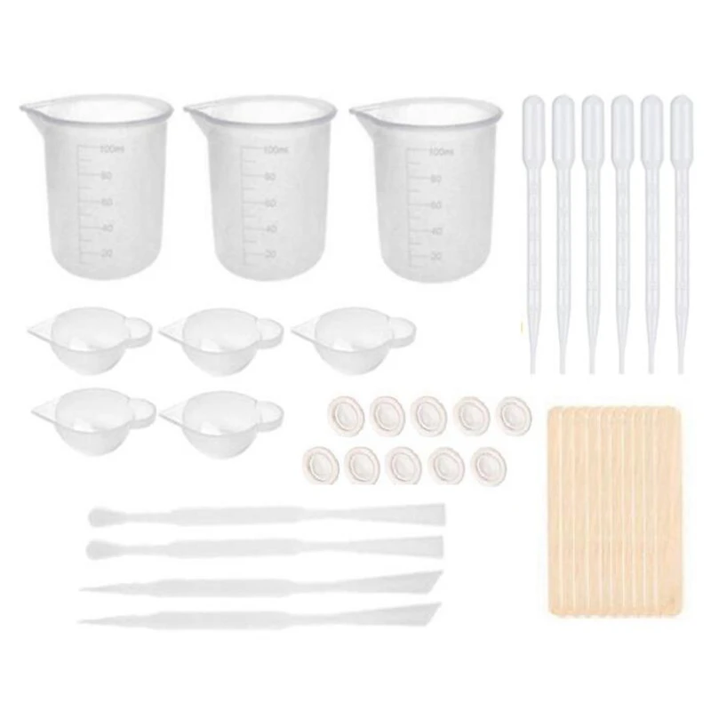 Diy Epoxy Resin Tools Measure Cups Silicone Cup Mix Stick Wooden Sticks Dropper Adjustment Adjuster Jewelry Making Hand epoxy resin making tools uv epoxy resin casting making jewelry finding set measure cup glue cup dropper stirring stick tools