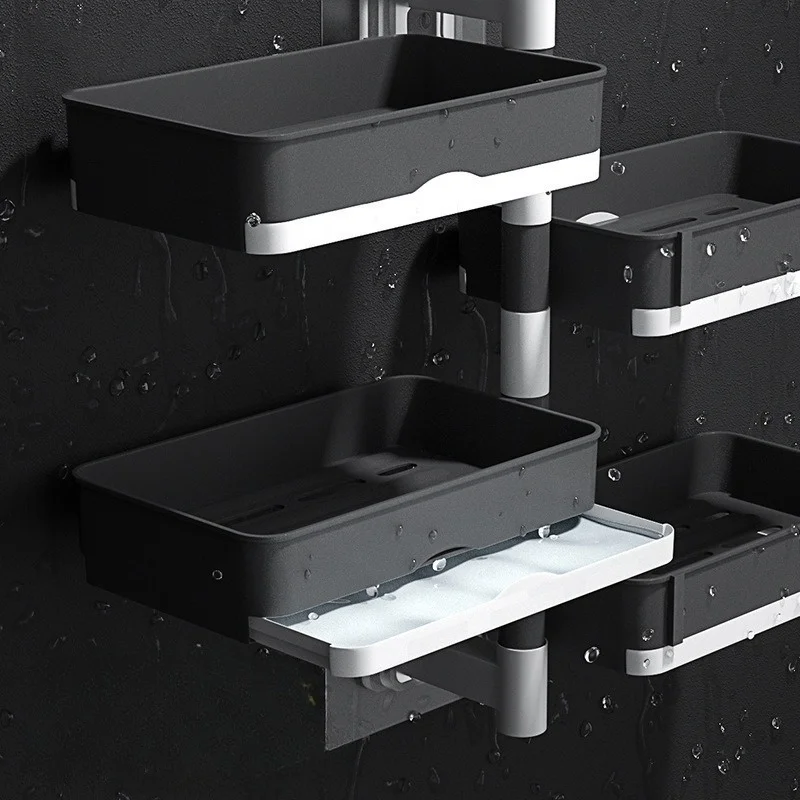 Rotary soap box Soap box perforation-free wall mounted drain storage rack multi-function dry and wet separation 5