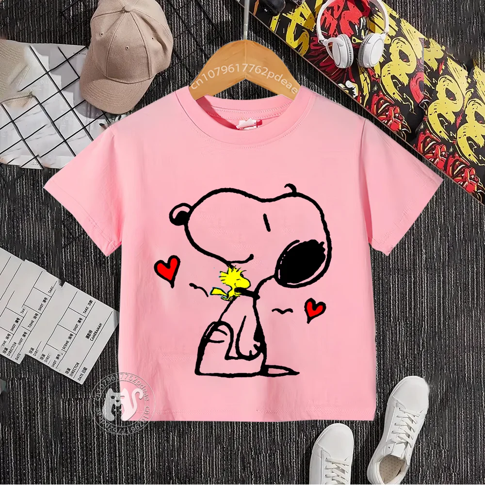Teen 100% Cotton Harajuku T-shirt Boys Girls Cartoon Snoopy Printed Outdoor Blazer Cotton T-shirt Summer Baby wear 6