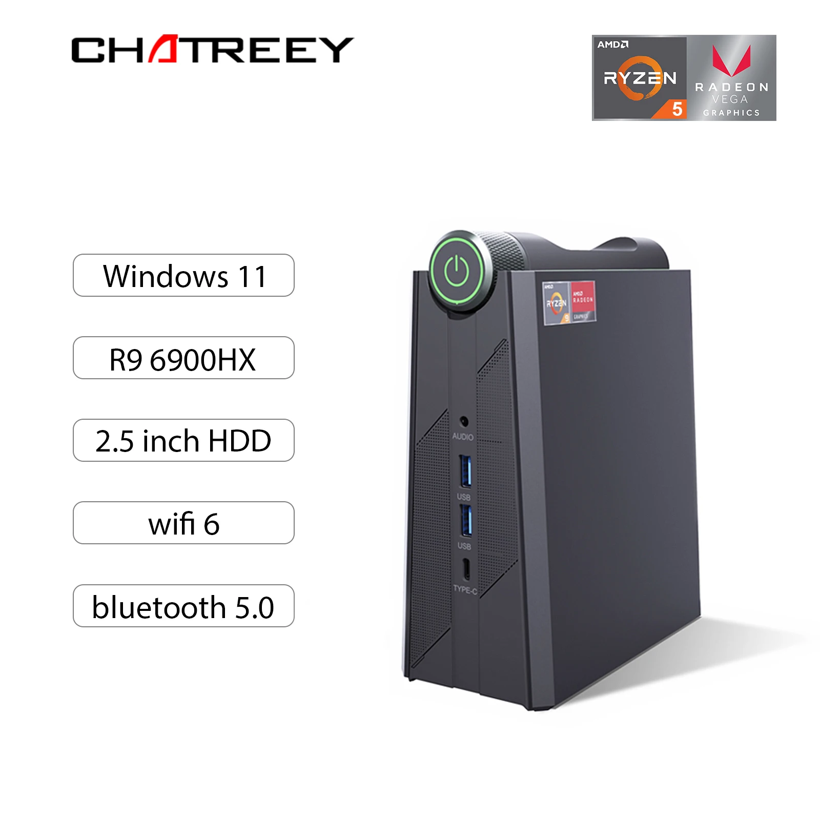 Chatreey Mini PC AMR08 AMD Ryzen 9 5900HX, ordenador de escritorio para