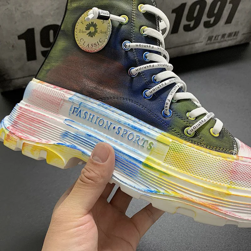

Fashion Hand-Painted Graffiti Sneakers Men Ankle Boots High Top and Thick Sole Personalized Board Shoes 2023 tenis de mujer