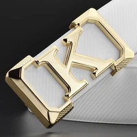 High Quality White Belt Boy Fashion Designer Casual Coskin Leather Metal Buckle Belt K Letter Men Belt