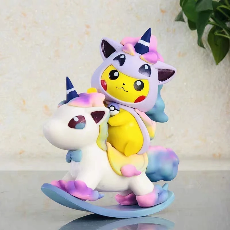 

12cm Pokemon Pikachu COS Unicorn Toy Kawaii Anime Figure Mini Q Version PVC Statue Model Doll Children's birthday gift