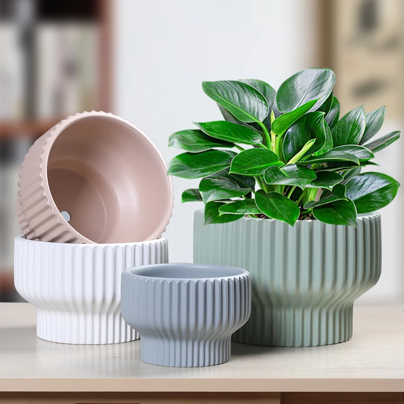 

Modern Minimalist Ceramic Flower Pots With Vertical Patterns And Creative Sub White Home Balconies Green Pineapple Orchids