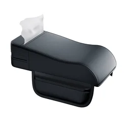 Universal Leather Car Armrest Box Pad with Built - in Tissue Holder (Black)