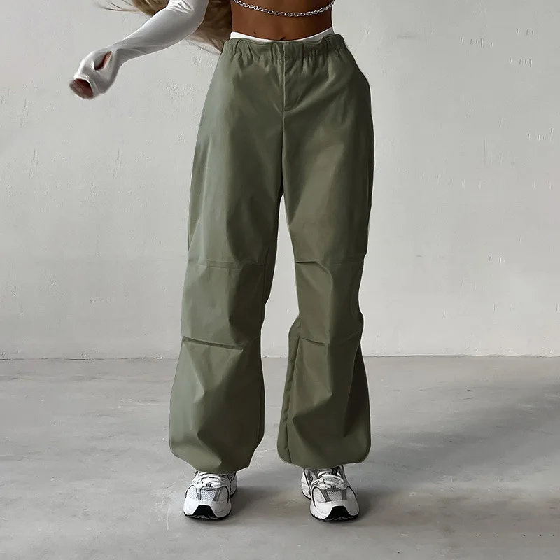 

Casual Baggy Splice Cargo Pant Oversized Solid High Street Drawstring Pleated Jogging Trousers Y2k Streetwear Straight Sweatpant