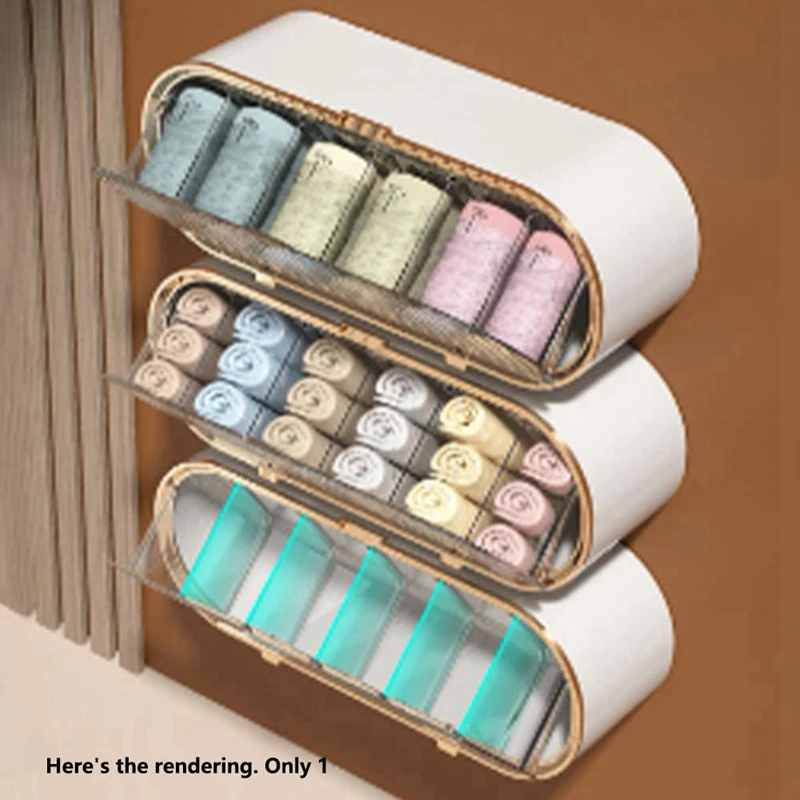 X50A-Underwear Storage Box Socks Briefs Bras Panties Holder Wall Mounted Multi-Grids Movable Baffle Capacity Dustproof 2
