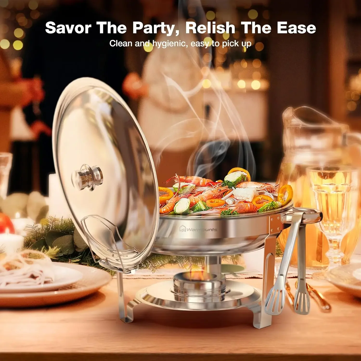 Chafing Dishes for Buffet 5QT 4Pack, [95% Pre-Assembled] Round Chafing Dish Buffet Set w/Lid Holder, Stainless Steel Chafers and