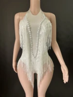 Sparkly Rhinestones Sequins Tassel LeotardWomen Nightclub Outfit Singer Dancer CostumeStage Wear Sexy Performance Bodysuit 7G 5
