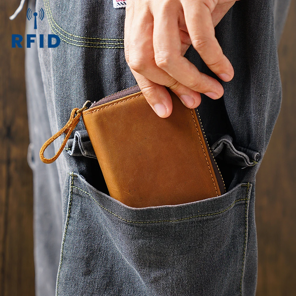 Top-Grain Leather Accordion Wallet-RFID Blocking Vintage Multi-Card Holder with High Capacity Coin Purse