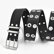 

New punk eye belt Korean double row pin buckle decorative belt women's casual corned buckle hollow belt
