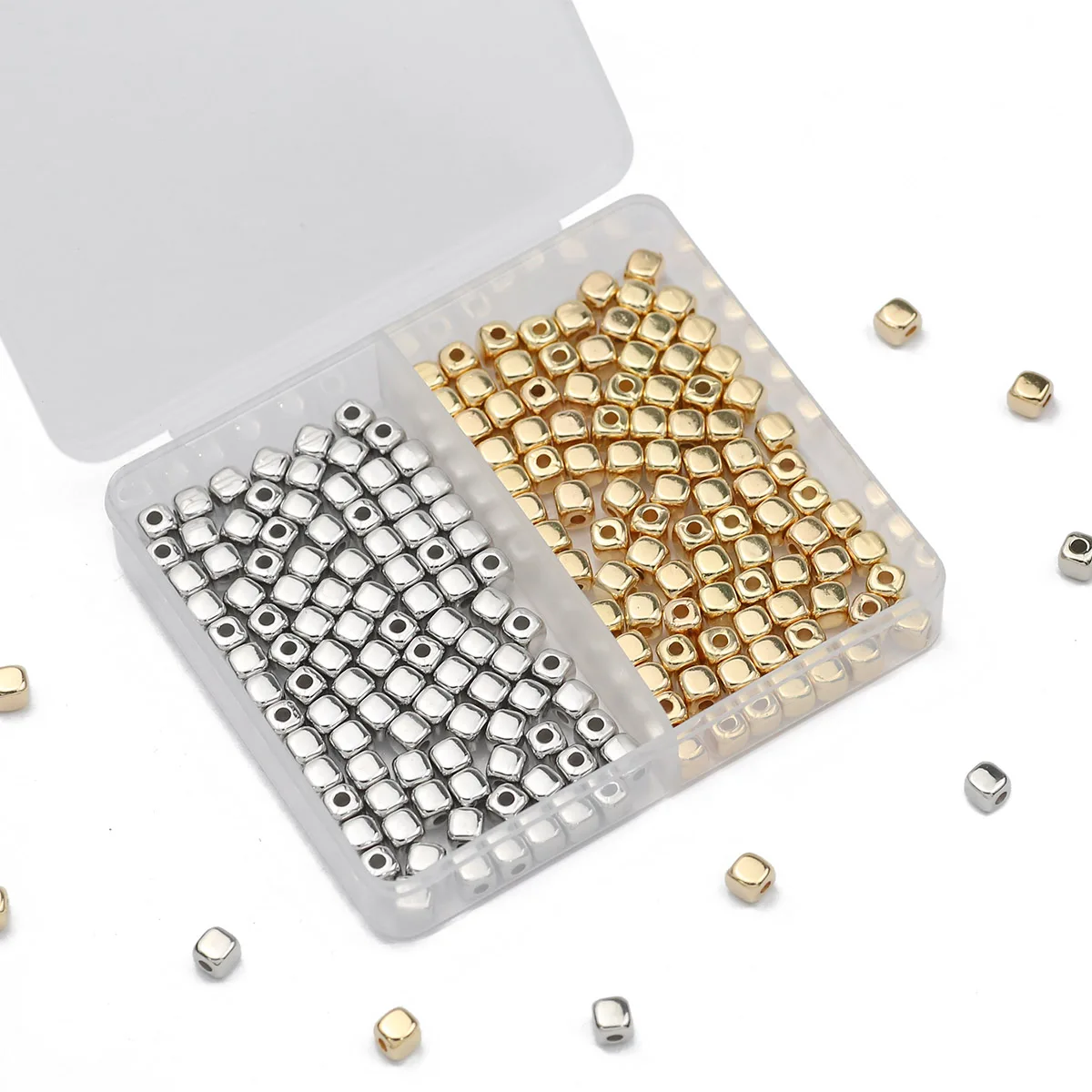 200PCS-4MM-Square-Loose-Beads-Gold-Silver-Color-CCB-Spacer-DIY-Kit-Box ...