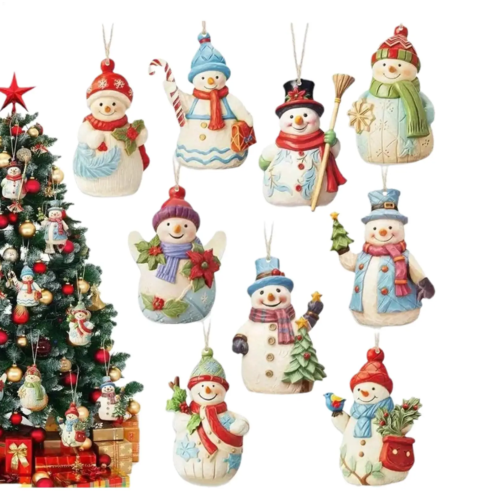 Snowman Christmas Decorations Christmas Tree Decorative Hangable Ornaments 9 Piece Wood Crafts Figurine Pendant For Home decor