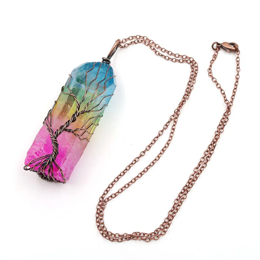 7 Chakra Crystal Natural Rainbow Stone Quartz Pendant Necklace for Women Men Pendulum Reiki Healing Chakra Jewelry