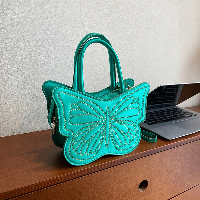 

Нейлоновые сумки особой формы, однотонные Универсальные женские сумки через плечо на молнии со стразами и бабочкой, 2024, модная новая стильная сумка