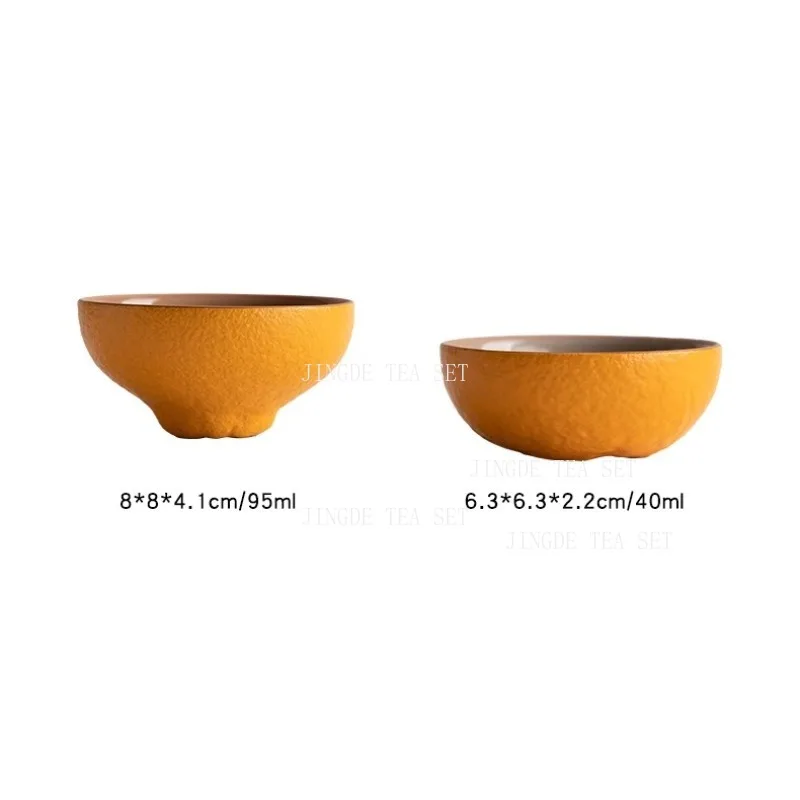Ceramic Orange Tea Cup Cute Home Owner's Cup Drinking Utensils Good Luck and Great Prosperity Small Teacup Tea Set Accessories