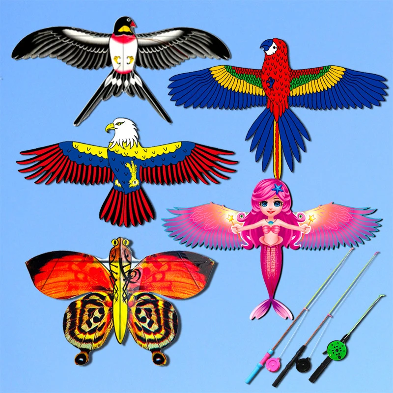 Cartoon Children Kite Mini Plastic Toys + 40cm Hand Brake Fishing Rod Outdoor Toys For Kids Gifts