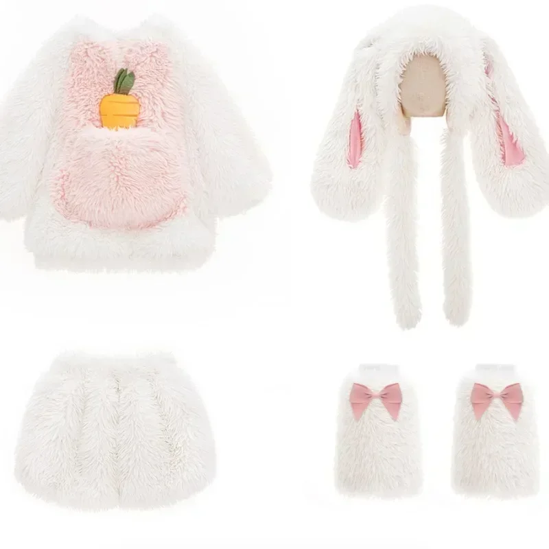 Children's Fashion Rabbit Plush Set with Bow Elements Winter New Cute Long Eared Hat Sweater Shorts Leg Set Rabbit Baby 6