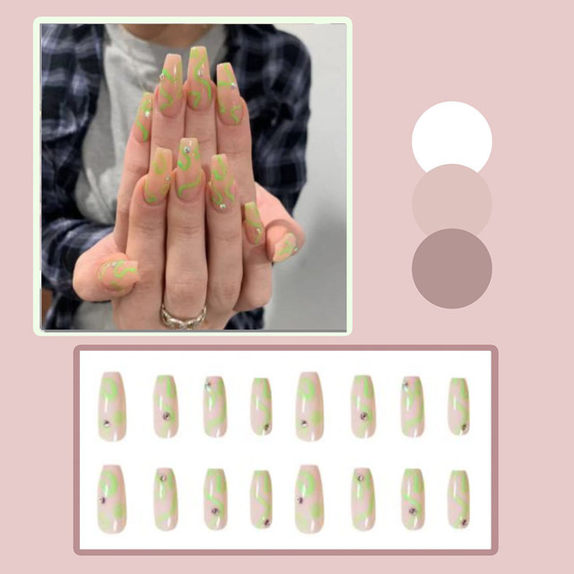 Coffin French Nail Crystal AB Shine Decorative False Nails Long Ballerina Rhinestones Press On Artificial False Nail Tip