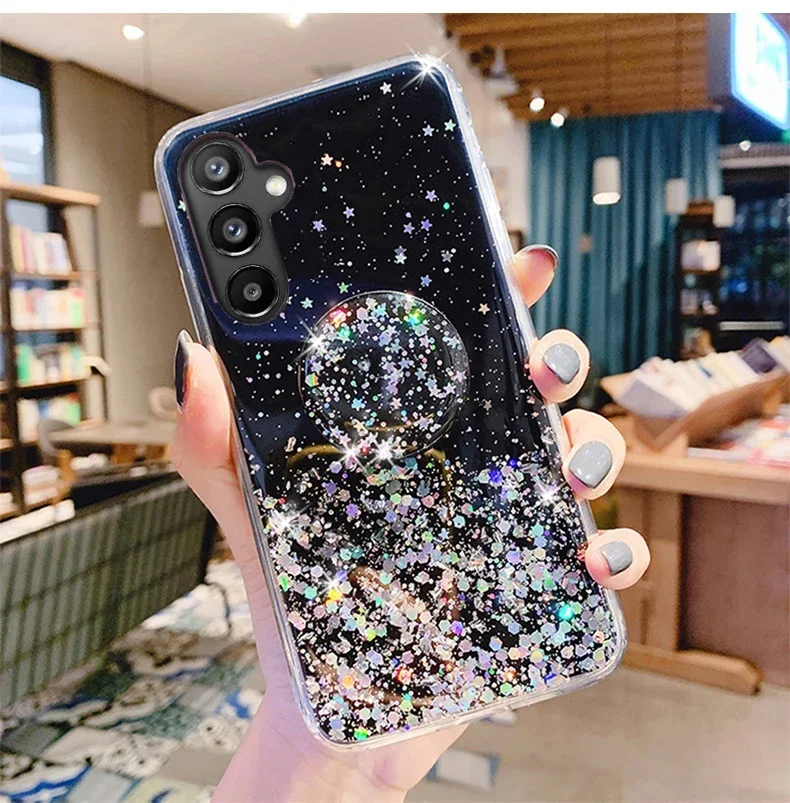 Bling Glitter Silver Foil Phone Holder Case Cover
