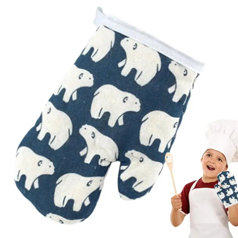 Cute printed Pattern Kids Oven Mitts Heat Resistant Cooking Mitts Anti Scald Baking Gloves Children's Kitchen Microwave Gloves