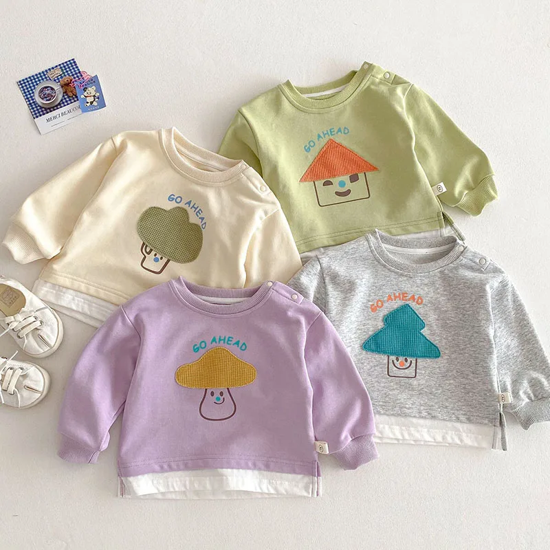 Cute Cartoon Patch Kids Hoodie Sweatshirt for Boys and Girls