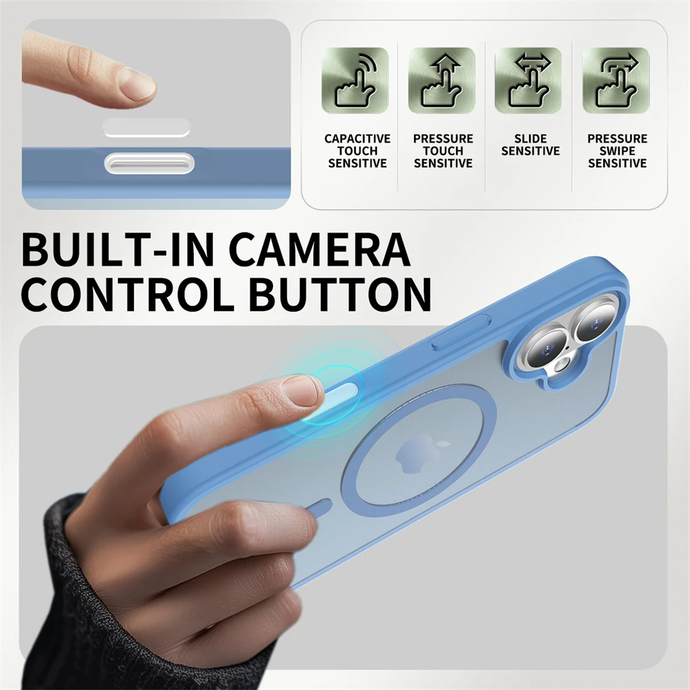 Matte Translucent Frosted Phone Case with Magnetic Camera Button