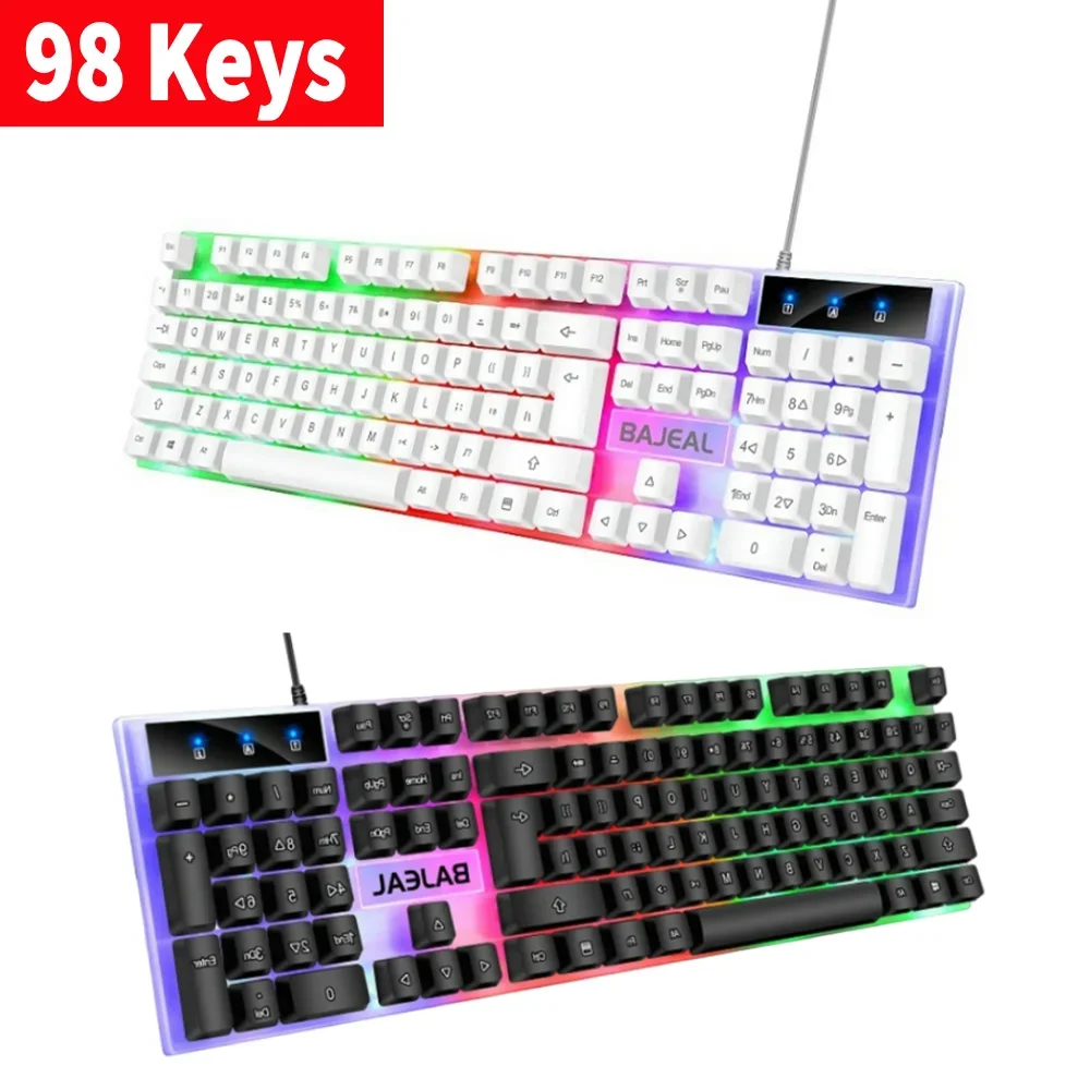 98 Keys Mechanical Keyboard USB Wired Gaming Keyboard with 7 Color Lights Backlit for Laptops Computer Gamer Ergonomic