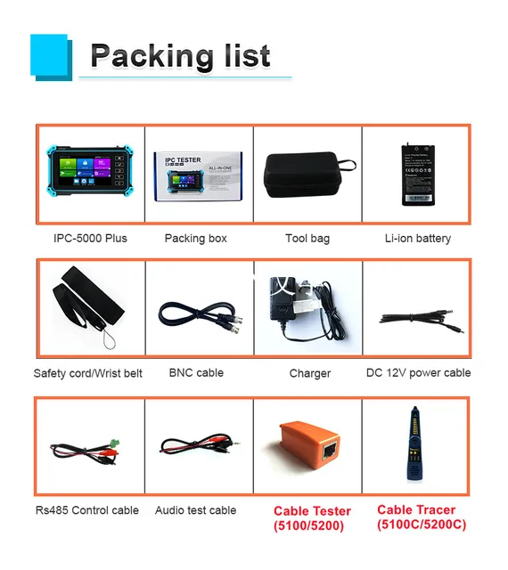 5.4" CCTV IPC Tester AHD CVI TV SDI Camera Testing 4K IP Camera Tester IPC-5200 Plus PTZ VGA HDMI Input Cable Tracer CCTV Tester 6