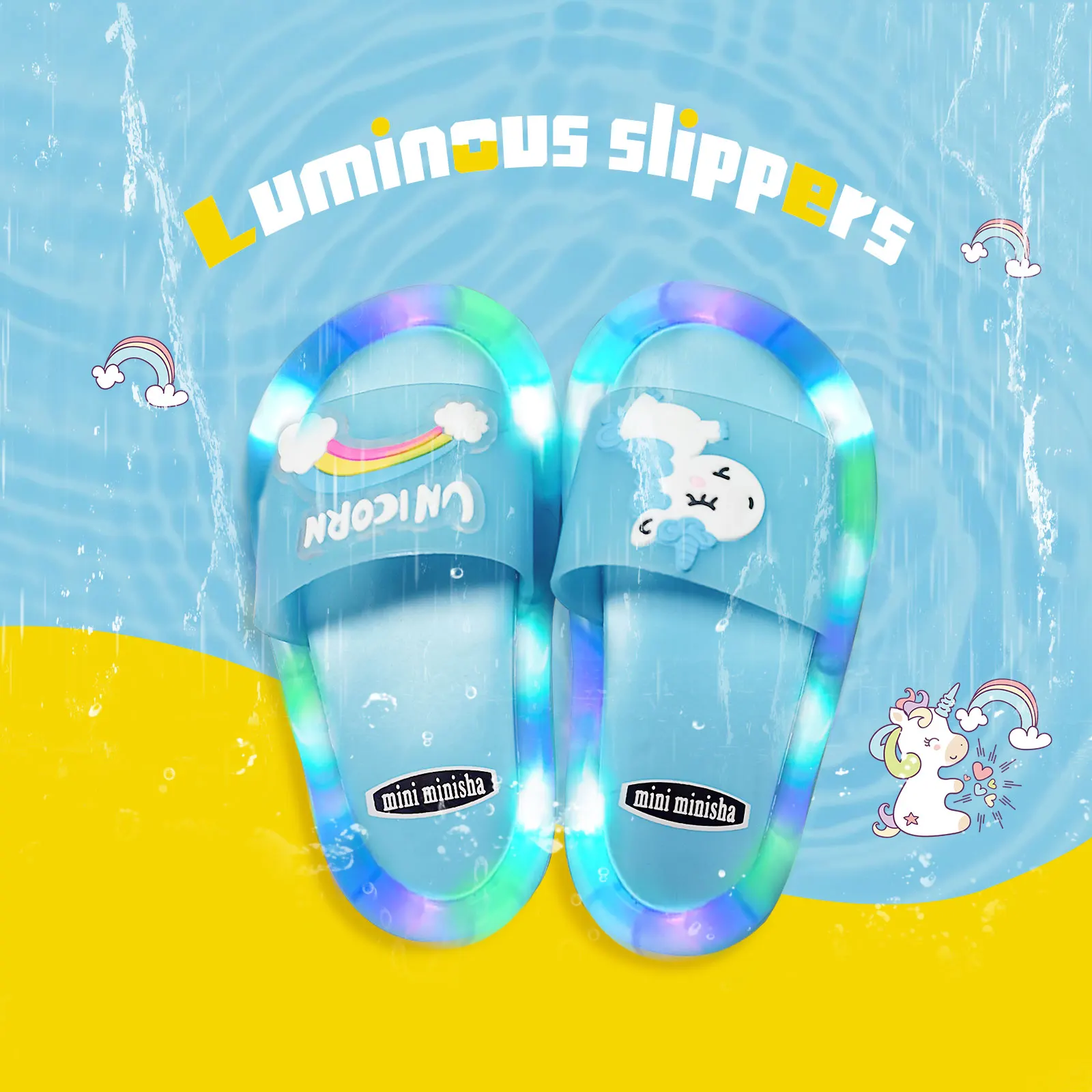 2022 Kids Slippers Cartoon Children Unicorn LED Slippers Baby Bathroom Sandals Kids Shoes for Girl Boys Light Up Shoes Toddler bata children's sandals