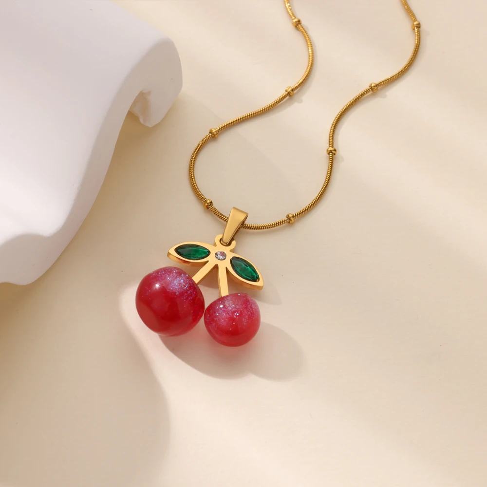 Cherry Necklaces Gold Link Chain Stainless Steel Jewelry