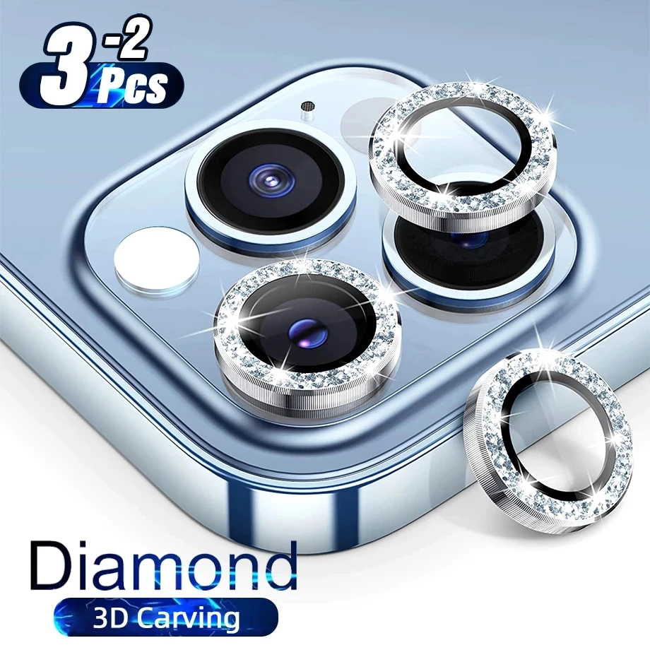 iphone screen protector Diamond Glitter Camera Lens Protector On For iPhone 13 12 Pro Max Mini Metal Ring Lens Glass On iPhone 11 Pro Max Protective Cap phone screen protectors