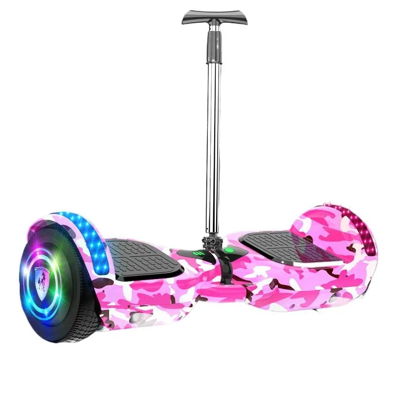 10 Inch Intelligent Electric Balance Vehicle With Hand Lever Children's Inflatable Luminous Wheel Dual Wheel Balance Scooter