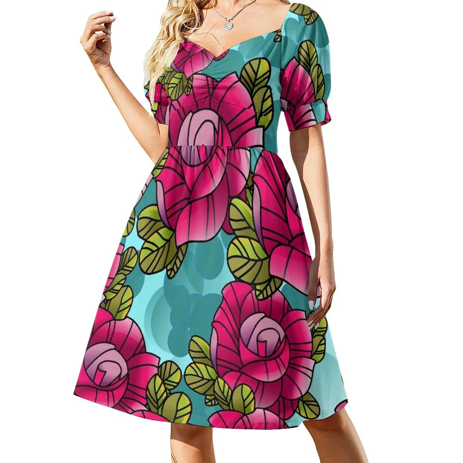 

Roses pattern, roses with leaves, Sleeveless Dress dresses for womens 2024 women dresses dresses summer woman 2024