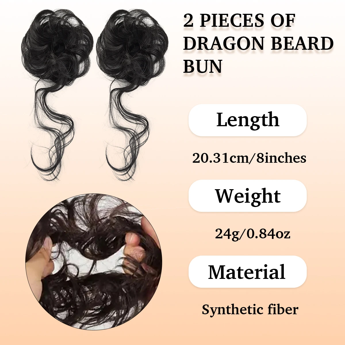 Synthetic 2PCS messy curly hair dragon beard hair bun elastic rubber band woman ponytail bun hair extension heat-resistant wig