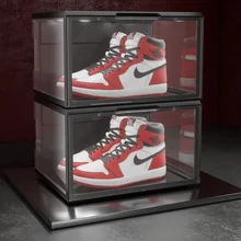  Voice Control Stackable Sneaker Storage Led Box Side Open Transparent Plastic Magnetic Clear Shoe Box with Led Light 