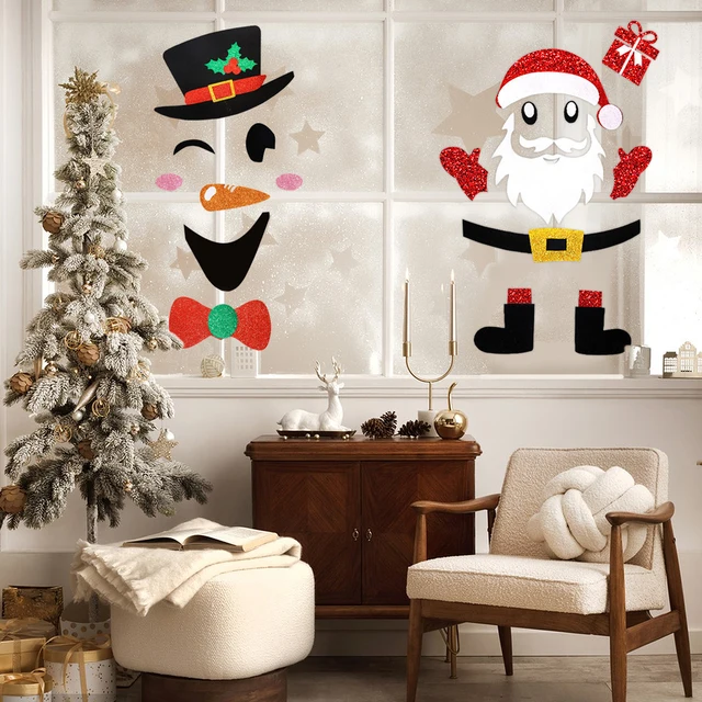 2Pcs Christmas Felt Door Sticker Santa Claus Snowman Pattern DIY Art Decals for Indoor Outdoor 2024 Navidad Party Decor Supplies 6