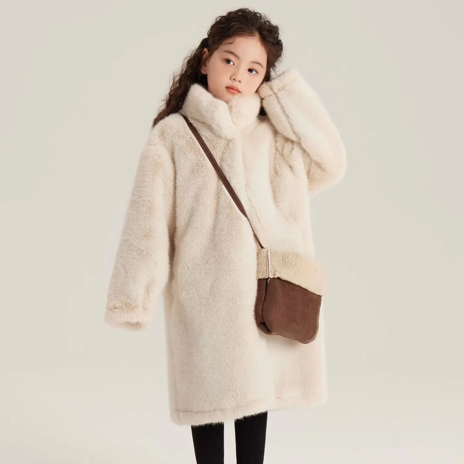 

Girl Top New Winter Long White Faux Fur Coat Baby Girl Solid Warm Heavy Fleece Outerwear Children Clothes Kids Long Coat
