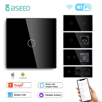 BSEED 1/2/3Gang WiFi สวิทช์ไฟสมาร์ทสวิทช์สัมผัสทํางานร่วมกับ Tuya Smart Life Alexa APP EU ซ็อกเก็ตไฟฟ้า USB Type-C Prots 1