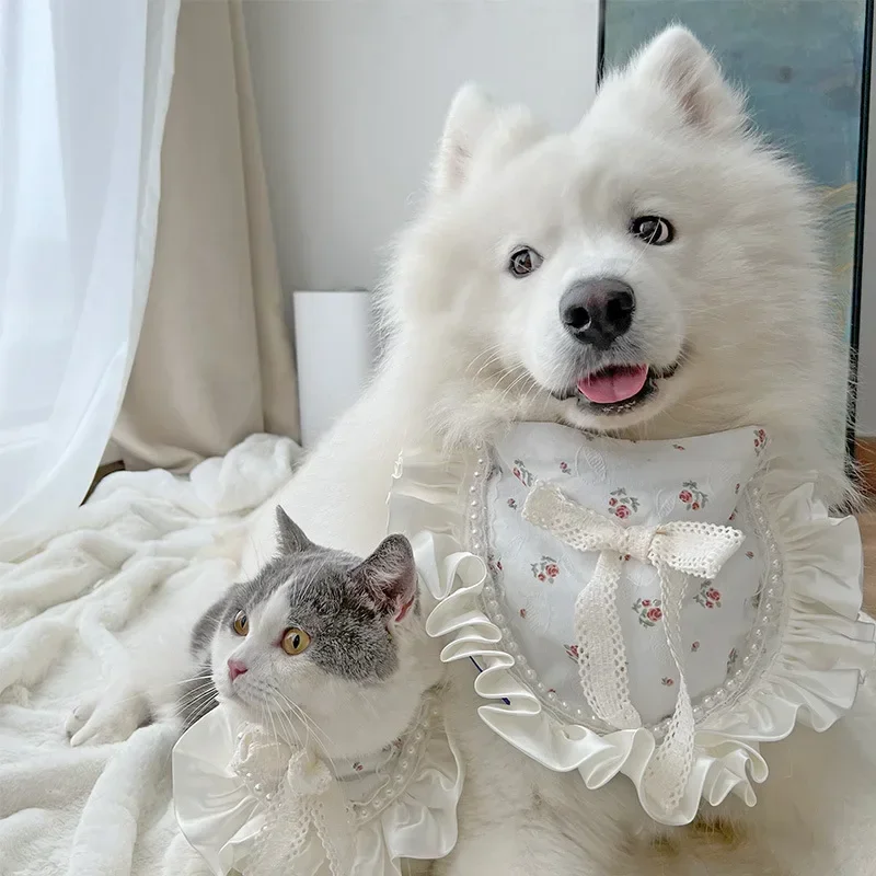 

Pet Original Design Pearl Bandana for Large Dogs Medium Cat Pet Collar Satsuma Golden Hair Collar Scarf Dog Jewelry