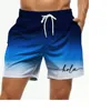 Fashion Letter Design Mens Print Shorts Summer Men's Swim Trunks Elastic Waist 3D Print ‘Hola’Graphics Gradient Breathable Short 1
