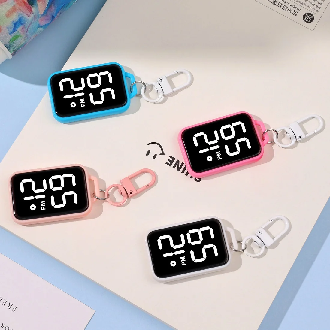1/4pcs LED 키 체인 포켓 시계 디지털 디스플레이 어린이를위한 전자 시계..
