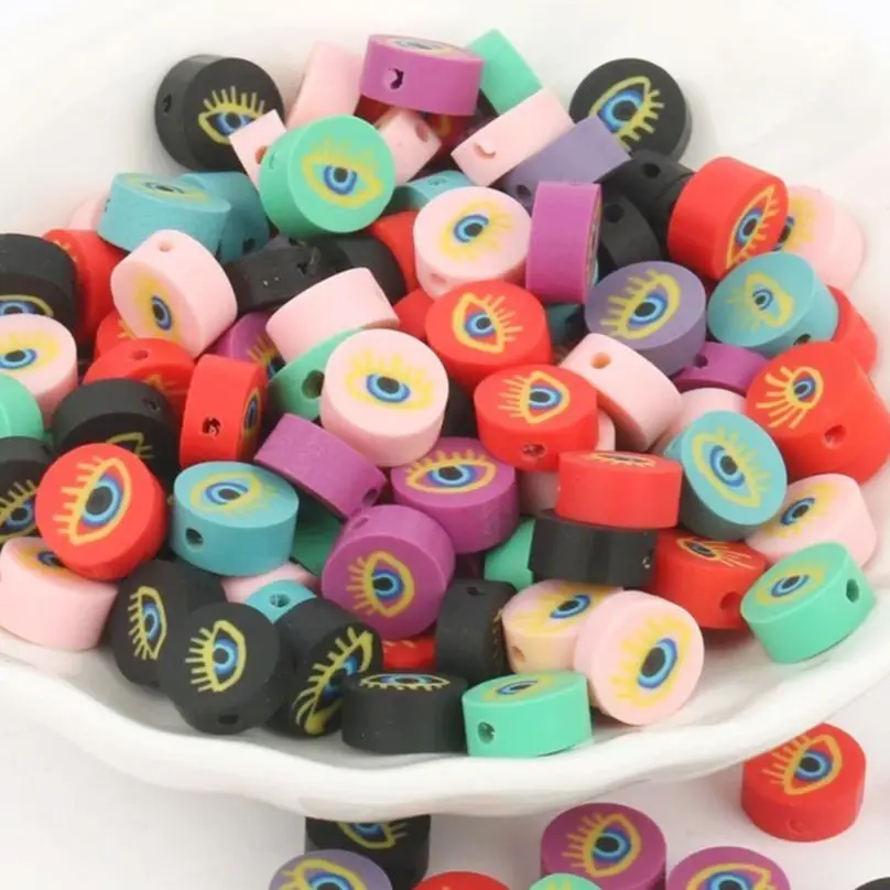 

50pc Evil Eye Color Clay Beads Round Polymer Loose Spacer Beads For DIY Jewelry Making Charms Crafts Handmade Necklace Bracelet
