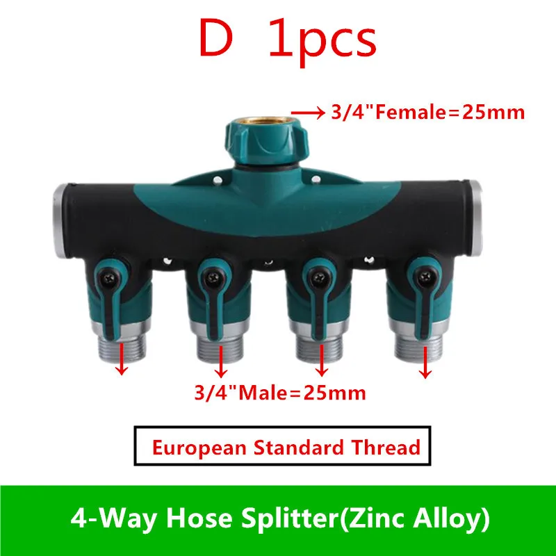 Fast Shipping 1PC 3/4" 4-Way Brass Plastic Garden Hose Splitter Y-Type Watering Connector Distributor For Outdoor Tap and Faucet