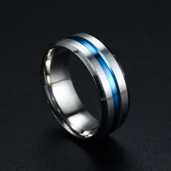 Black Titanium Stainless Steel Ring with Rainbow Groove - Trendy Jewelry Accessory Gift - 8 (Silver)