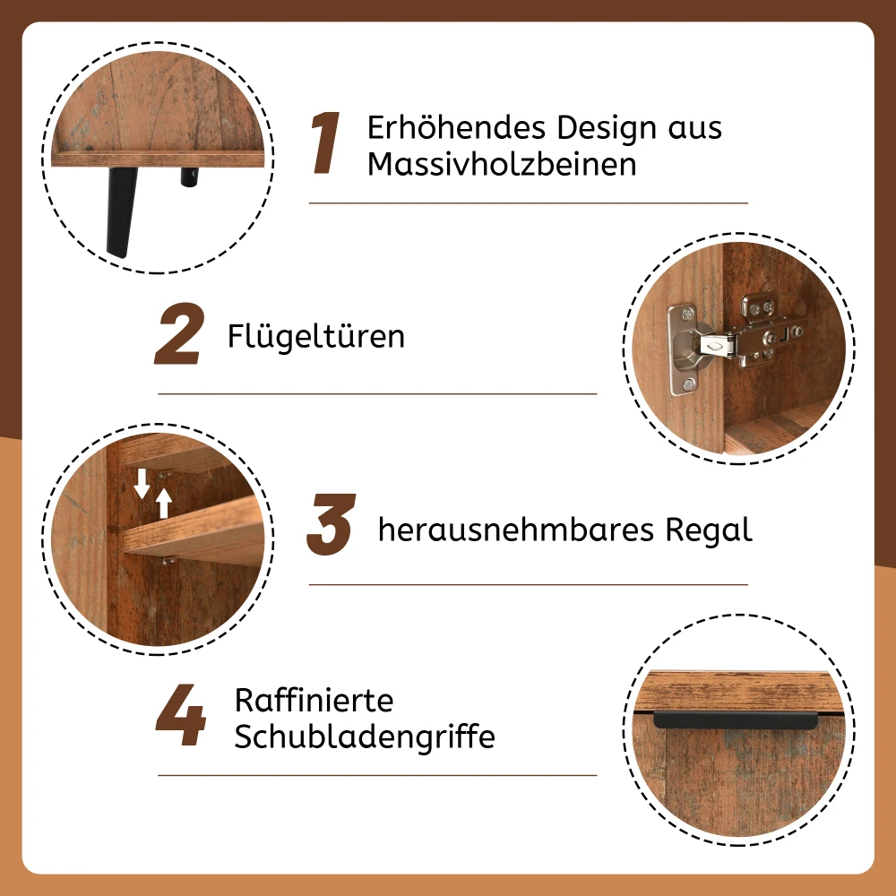 Sideboard-TV-Schrank mit verstellbaren Regalen, vertikaler Schrank, Aufbewahrungsschrank, drei Schubladen, für Wohnzimmer, Esszimmer – Detail 22