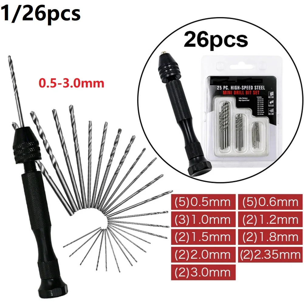 Mini Micro Aluminum 0.3-3.6mm Hand Drill With Keyless Chuck Rotary Tools  Woodworking Drilling + HSS Twist Drill Bits Set Manual