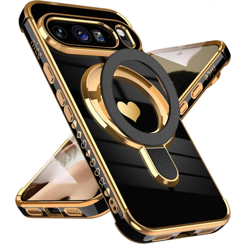 Love Heart Magnetic Stand Holder Case with Airbag Plating Soft Cover